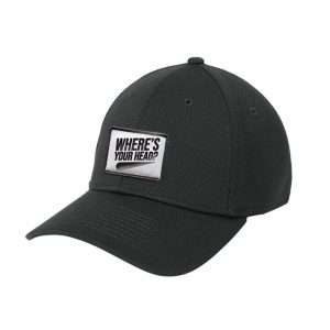 Black baseball cap with embroidered patch where's your head